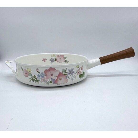 Vintage Cookware w/Floral Enamel Frying Pan With Wooden Handle - Picture 6 of 10